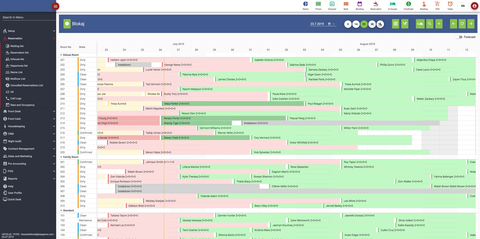 Hotel Managment Software hotel software room calender Screen