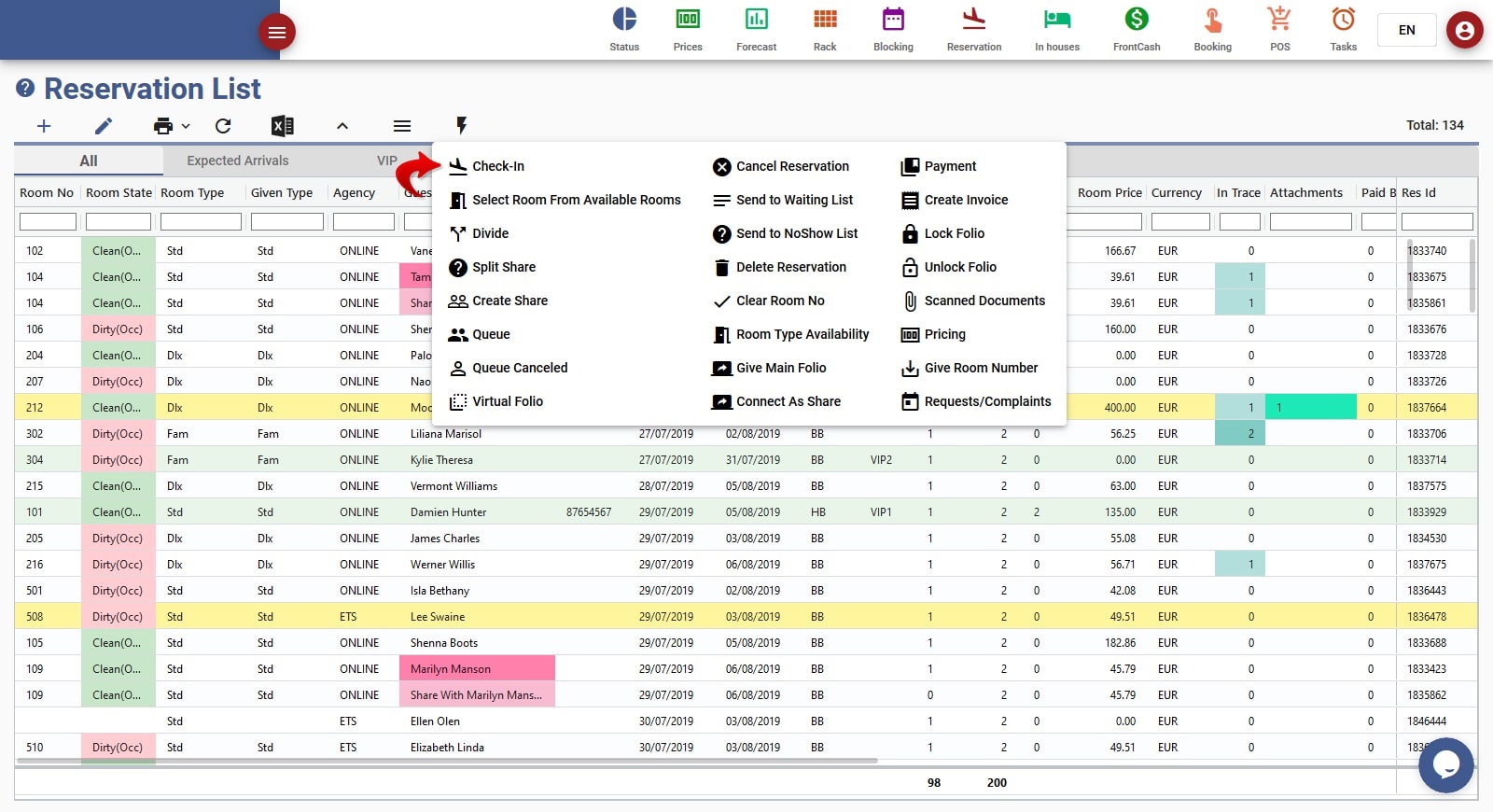 Hotel Managment Software hotel management reservation list checkin