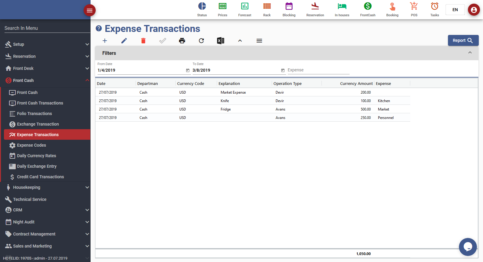 Hotel Managment Software hotel software front cash expense transactions