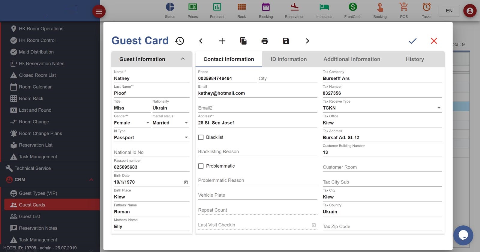 Hotel Managment Software hotel software crm guest card