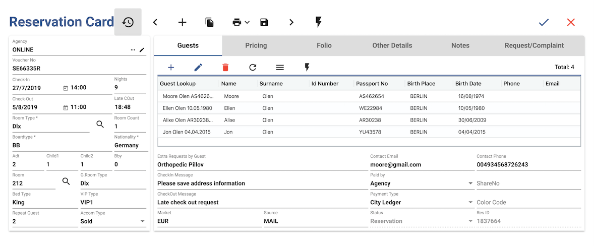 
                
                hotel management software Reservation card