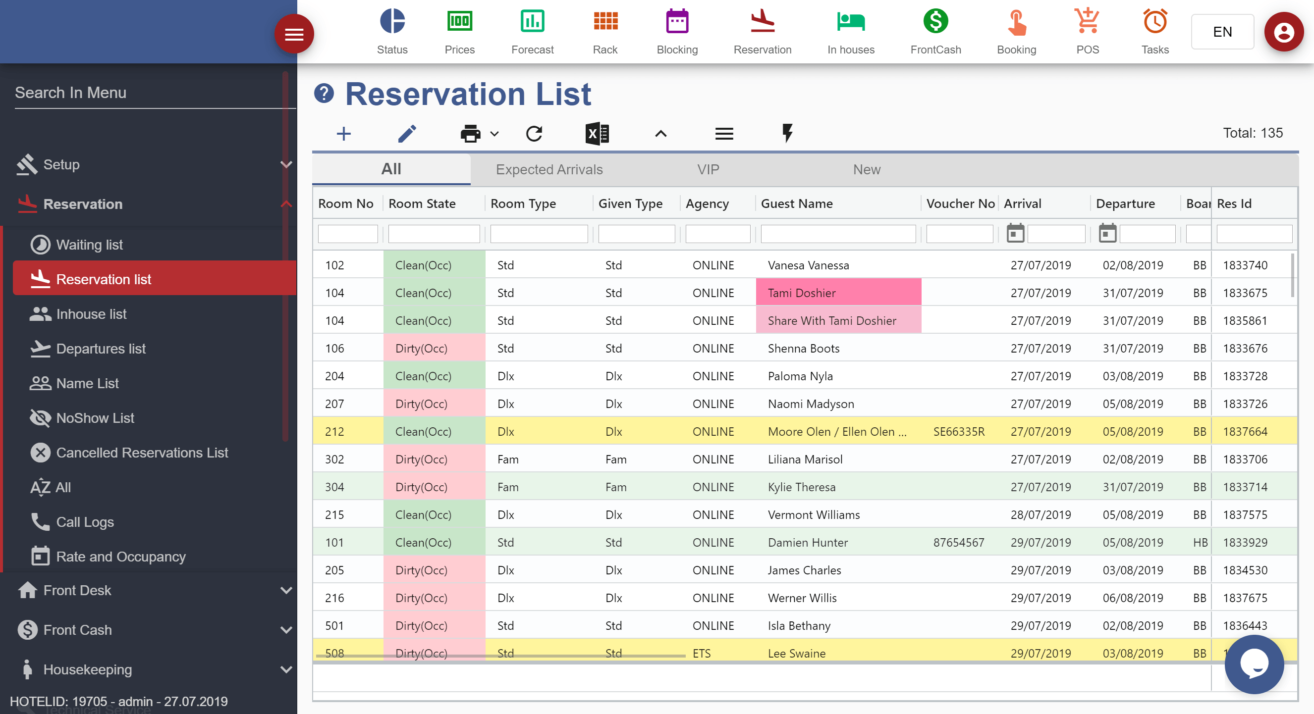 Hotel Managment Software hotel software Reservation List