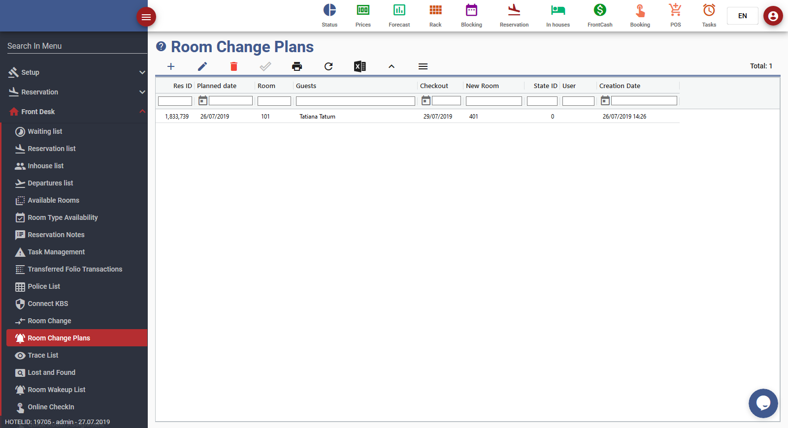 Hotel Managment Software hotel software room change plans