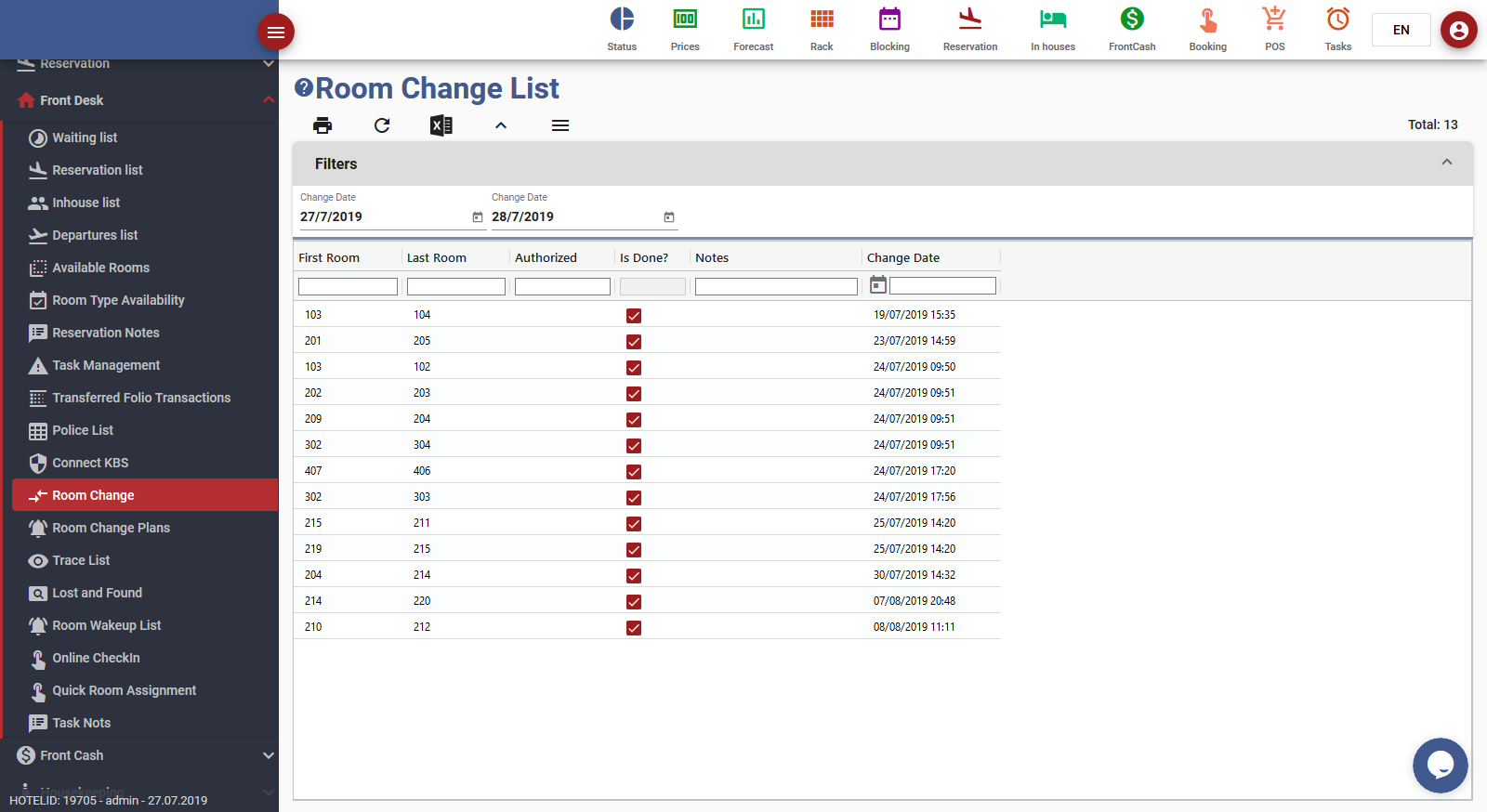 Hotel Managment Software Hotel Software Room Change