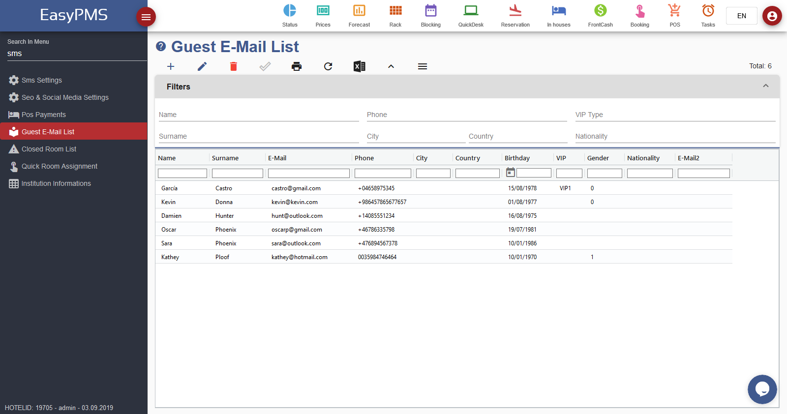 Hotel Managment Software PMS Software Guest E-mail List